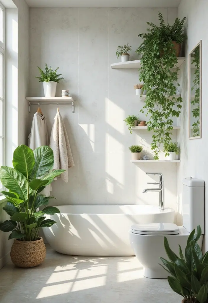 28 Sloped Ceiling Bathroom Ideas That Add Unique Character - 10. Incorporate Nature with Plants