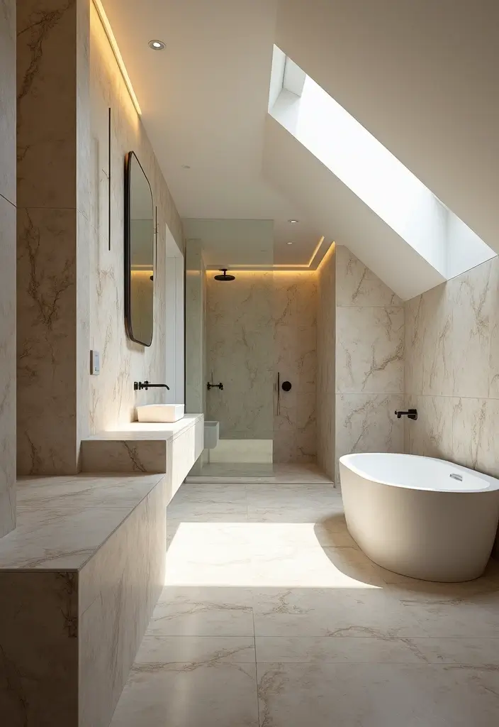 28 Sloped Ceiling Bathroom Ideas That Add Unique Character - 11. Try Open Concept Designs