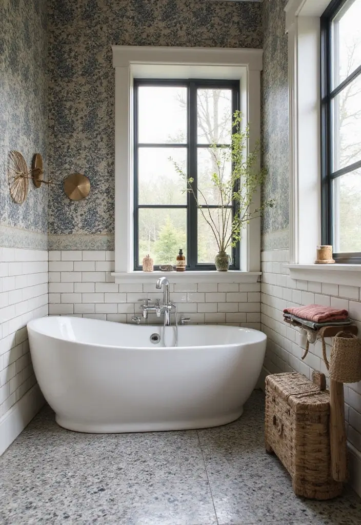 28 Sloped Ceiling Bathroom Ideas That Add Unique Character - 13. Play with Patterns and Textures