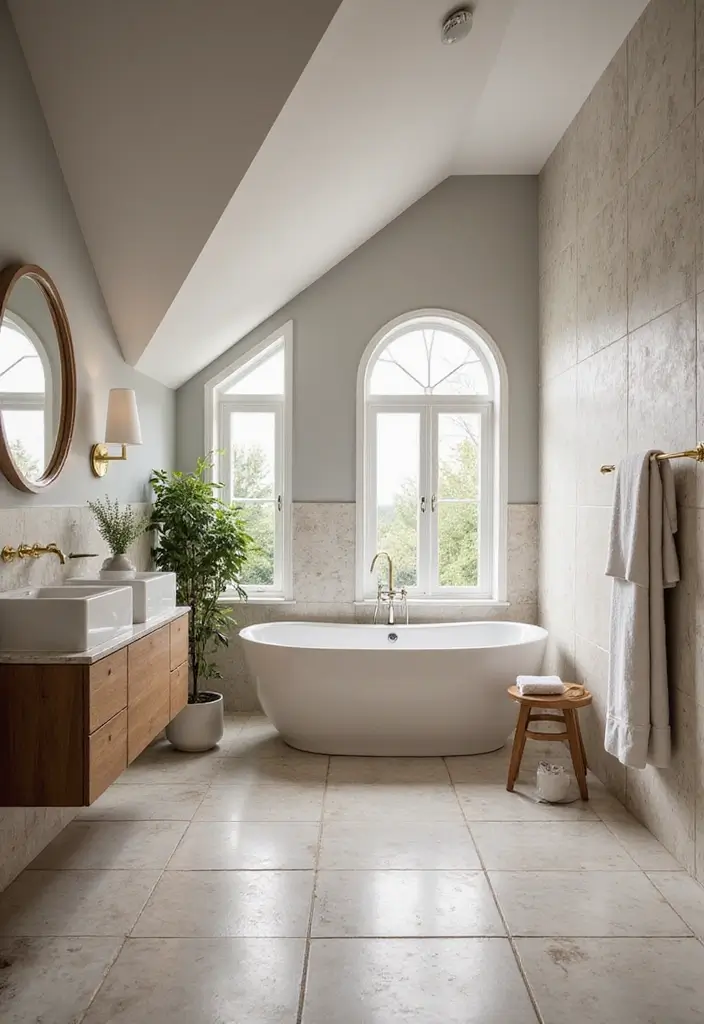 28 Sloped Ceiling Bathroom Ideas That Add Unique Character - 23. Opt for Stylish Flooring