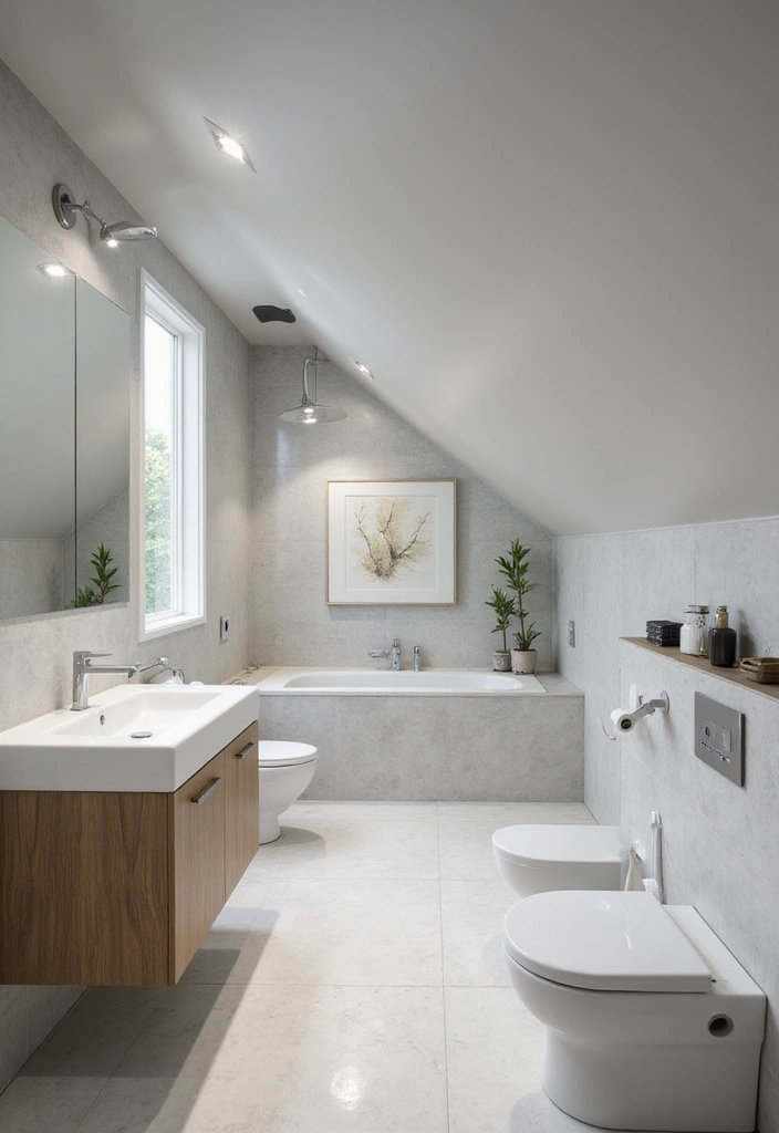 28 Sloped Ceiling Bathroom Ideas That Add Unique Character - 26. Incorporate Smart Technology