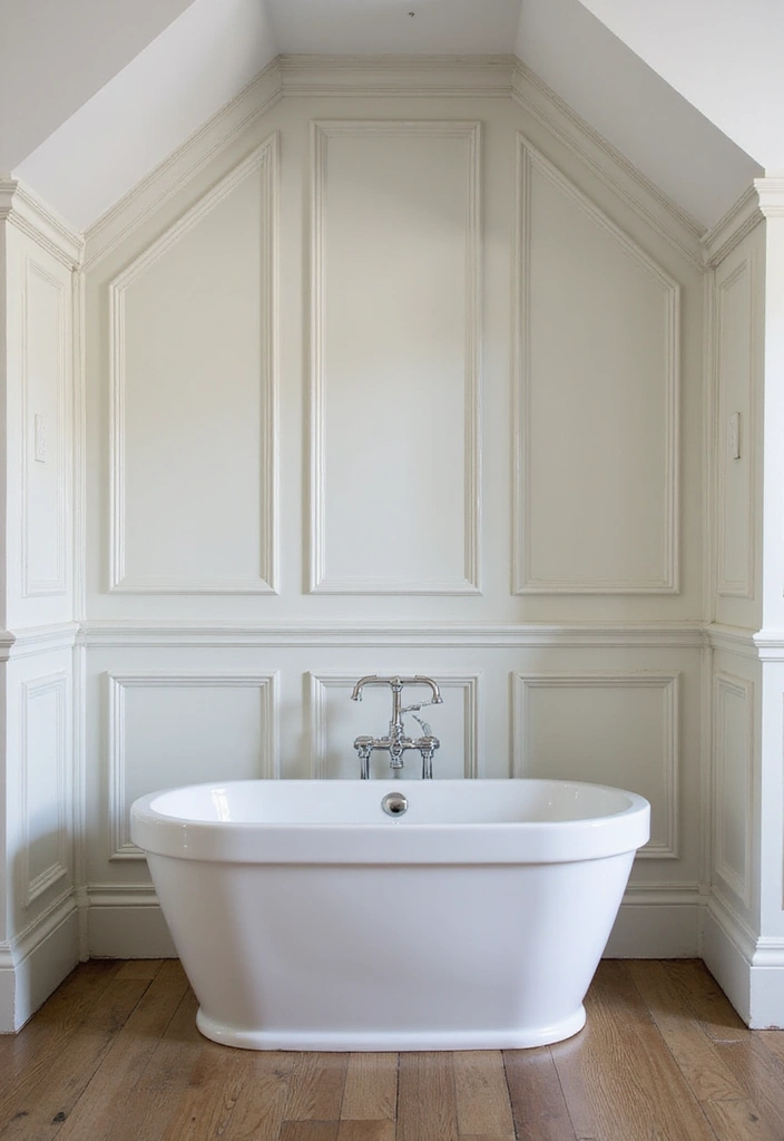 28 Sloped Ceiling Bathroom Ideas That Add Unique Character - 27. Install Wainscoting for Texture