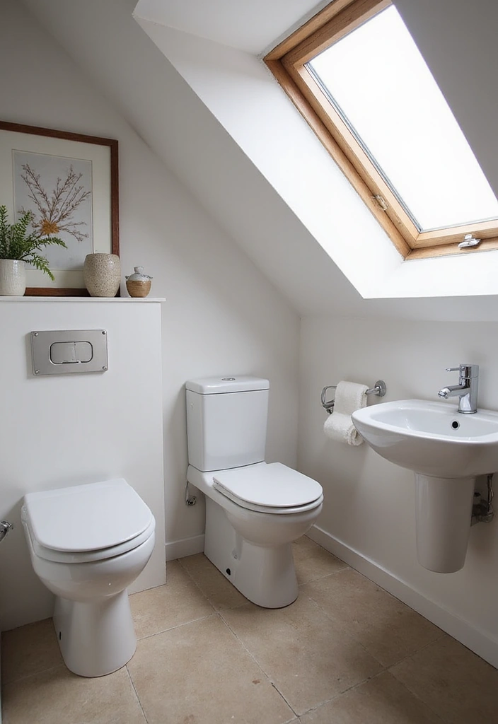 28 Sloped Ceiling Bathroom Ideas That Add Unique Character - 8. Select Compact Fixtures for Small Spaces
