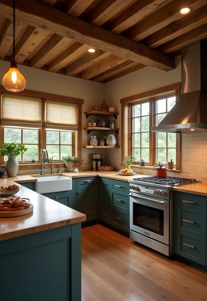 29 Ceiling Beam Designs That Add Architectural Charm - 18. Beams in the Kitchen