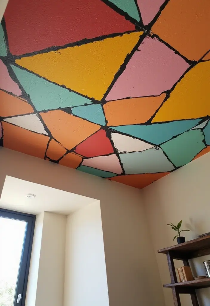 29 Ceiling Decoration Ideas That Instantly Upgrade Interiors 12 29 Ceiling Decoration Ideas That Instantly Upgrade Interiors - 12. Geometric Patterns with Paint