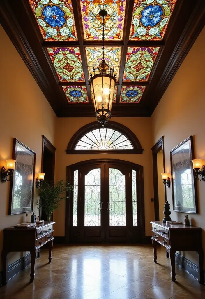 29 Ceiling Molding Ideas That Add Architectural Depth - 15. Customized Stained Glass Panels