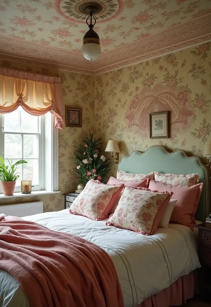 29 Ceiling Molding Ideas That Add Architectural Depth - 23. Vintage Wallpapered Ceilings