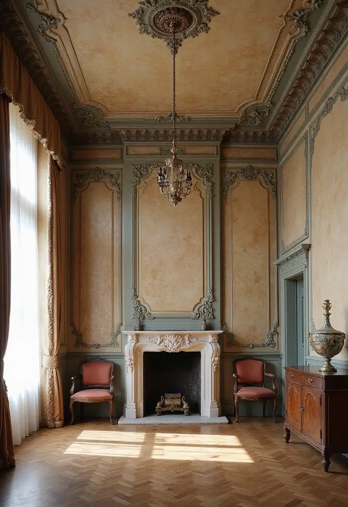 29 Ceiling Molding Ideas That Add Architectural Depth - 24. Vintage-Style Painting Techniques