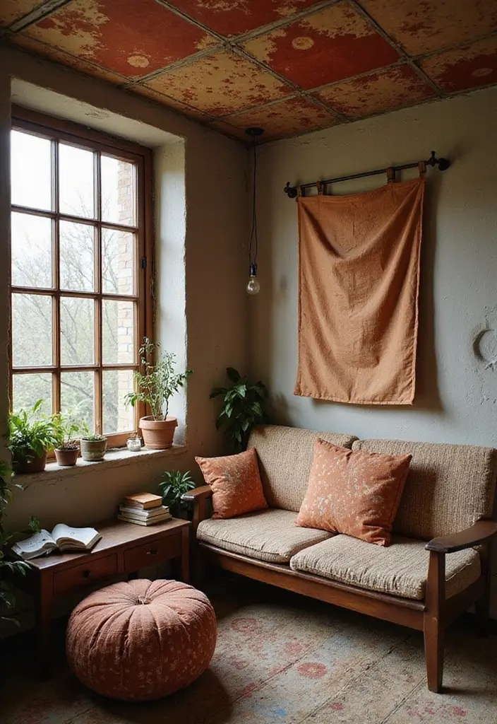 29 Ceiling Molding Ideas That Add Architectural Depth - 28. Vintage Fabric Panels