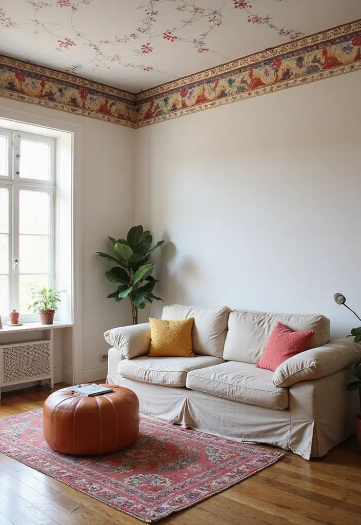 29 Ceiling Molding Ideas That Add Architectural Depth - 29. Ceiling Wallpaper Borders