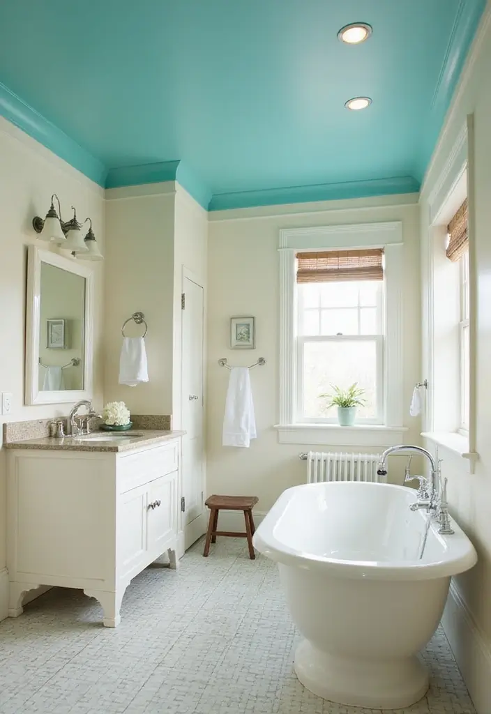 29 Ceiling Paint Design Inspirations That Go Beyond White - 1. Vibrant Turquoise for a Beachy Vibe