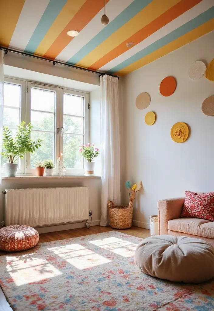29 Ceiling Paint Design Inspirations That Go Beyond White - 15. Creative Stripes for a Fun Element
