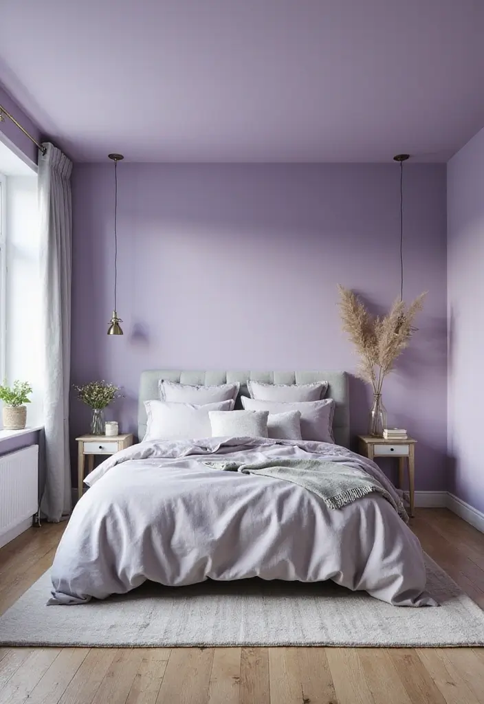 29 Ceiling Paint Design Inspirations That Go Beyond White - 16. Lavender Dreamscapes for a Serene Touch