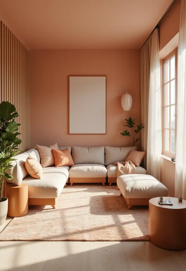 29 Ceiling Paint Design Inspirations That Go Beyond White - 18. Warm Peach for a Soft Touch
