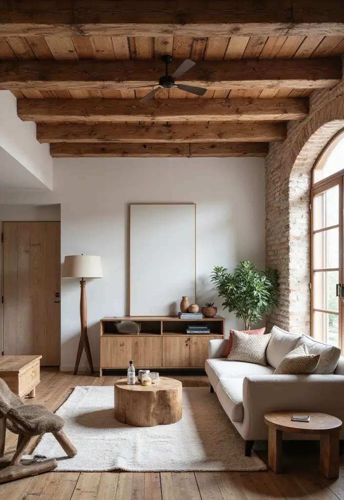 29 Ceiling Paint Design Inspirations That Go Beyond White - 20. Rustic Wood Beams for Character