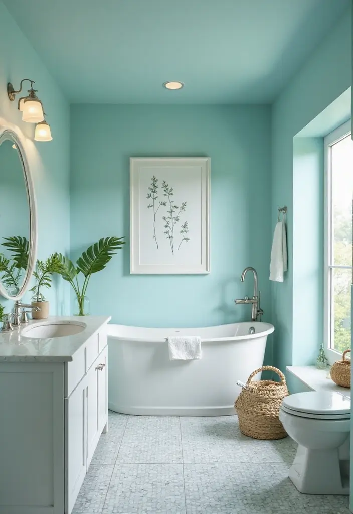29 Ceiling Paint Design Inspirations That Go Beyond White - 29. Cool Aqua for a Refreshing Space
