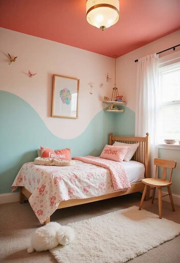 29 Ceiling Paint Design Inspirations That Go Beyond White - 8. Coral Accents for a Playful Touch
