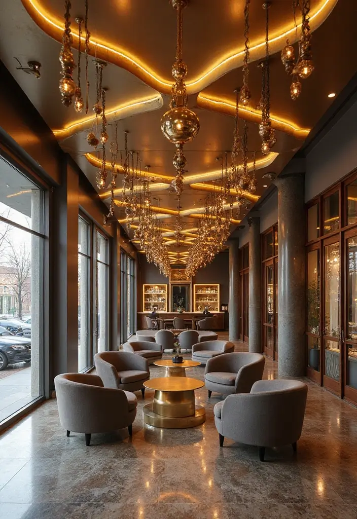 29 Drop Ceiling Ideas That Are Budget-Friendly & Stylish - 20. Metallic Finishes for a Glamorous Touch