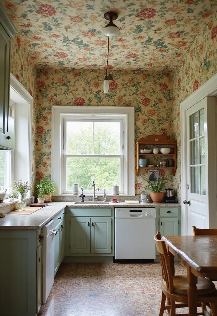 29 Drop Ceiling Ideas That Are Budget-Friendly & Stylish - 24. Vintage Wallpaper for a Retro Twist