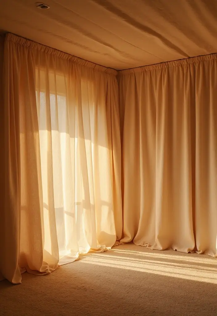 29 Drop Ceiling Ideas That Are Budget-Friendly & Stylish - 4. Fabric Draping for Soft Elegance
