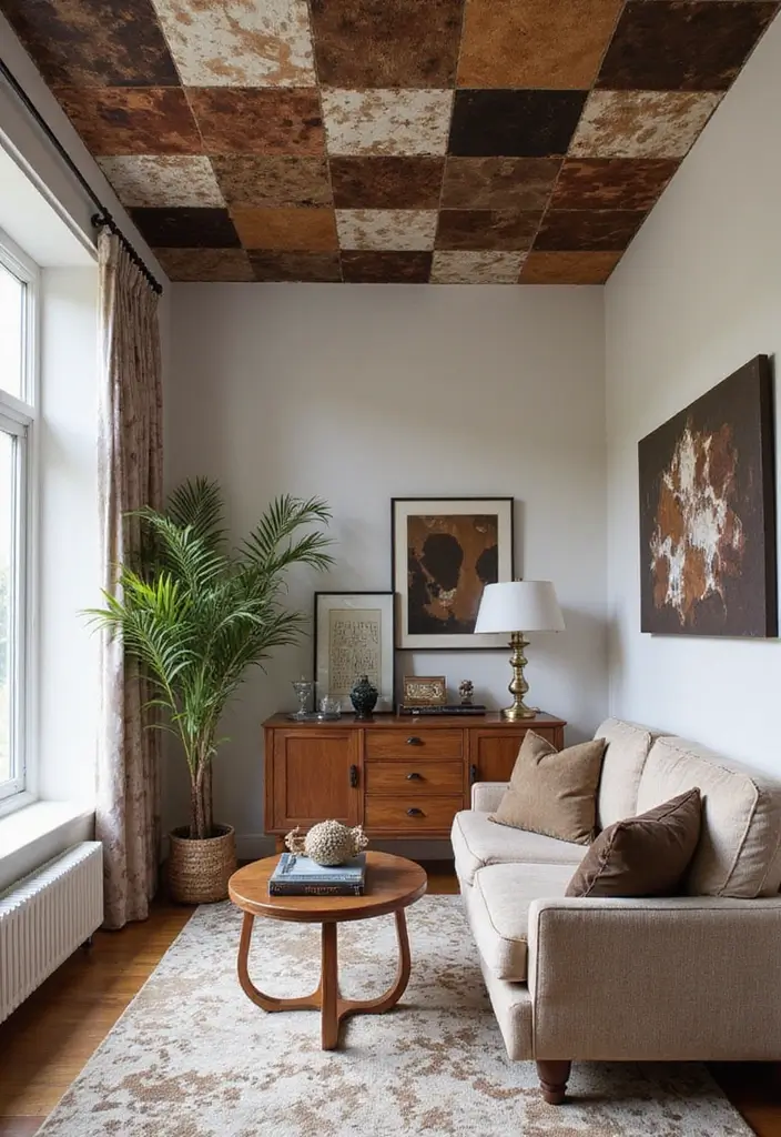 29 Drop Ceiling Ideas That Are Budget-Friendly & Stylish - 6. Faux Cowhide Tiles for a Unique Touch