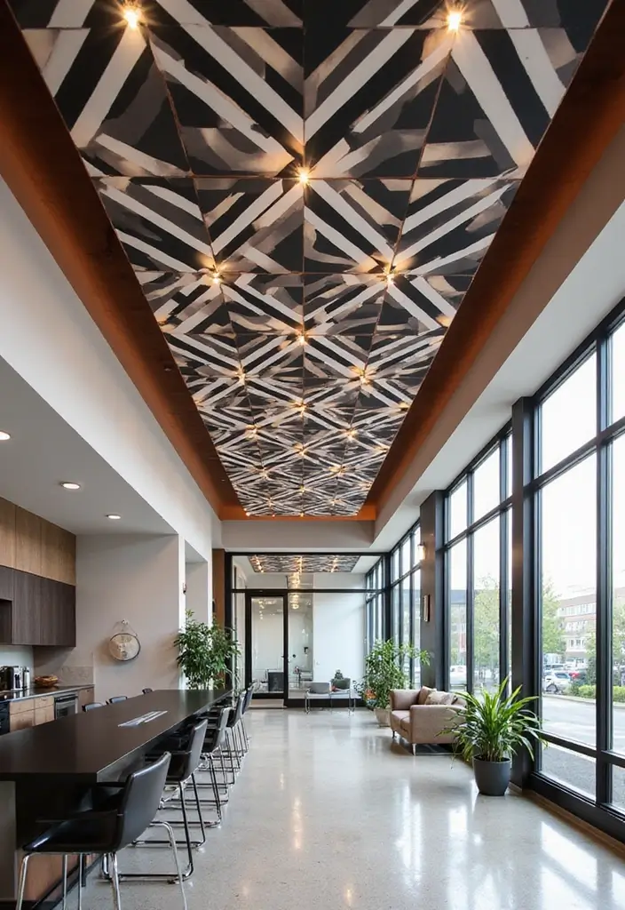 29 Drop Ceiling Ideas That Are Budget-Friendly & Stylish - 7. Geometric Patterns for Visual Interest