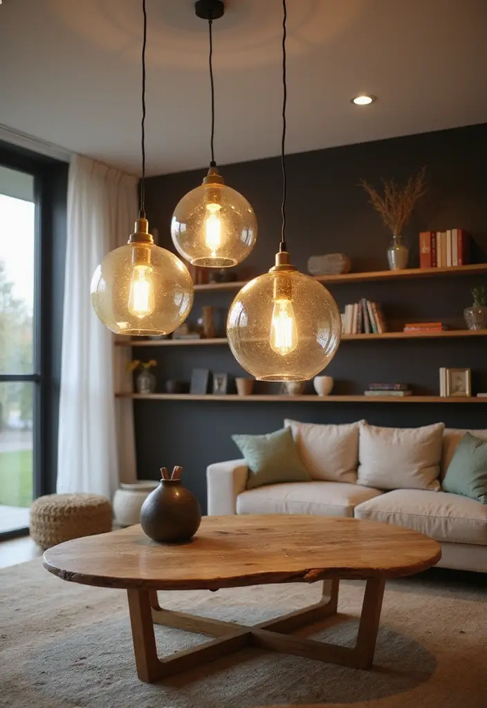 29 Living Room Ceiling Light Ideas That Glow Perfectly 1 29 Living Room Ceiling Light Ideas That Glow Perfectly - 1. Recycled Glass Pendant Lights