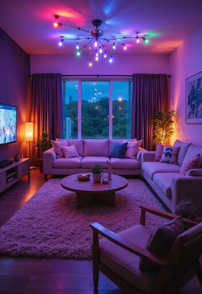29 Living Room Ceiling Light Ideas That Glow Perfectly 10 29 Living Room Ceiling Light Ideas That Glow Perfectly - 10. Color-Changing LED Lights