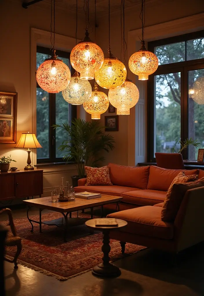 29 Living Room Ceiling Light Ideas That Glow Perfectly 15 29 Living Room Ceiling Light Ideas That Glow Perfectly - 15. Artistic Glass Light Shades