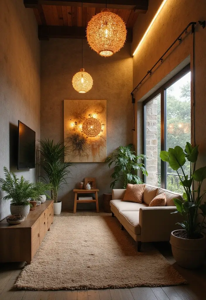 29 Living Room Ceiling Light Ideas That Glow Perfectly 17 29 Living Room Ceiling Light Ideas That Glow Perfectly - 17. Biophilic Lighting Designs