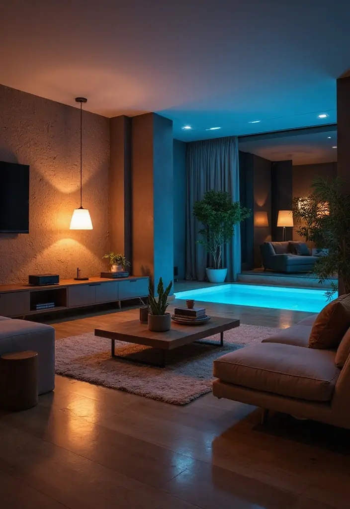 29 Living Room Ceiling Light Ideas That Glow Perfectly 19 29 Living Room Ceiling Light Ideas That Glow Perfectly - 19. Smart Lighting Solutions