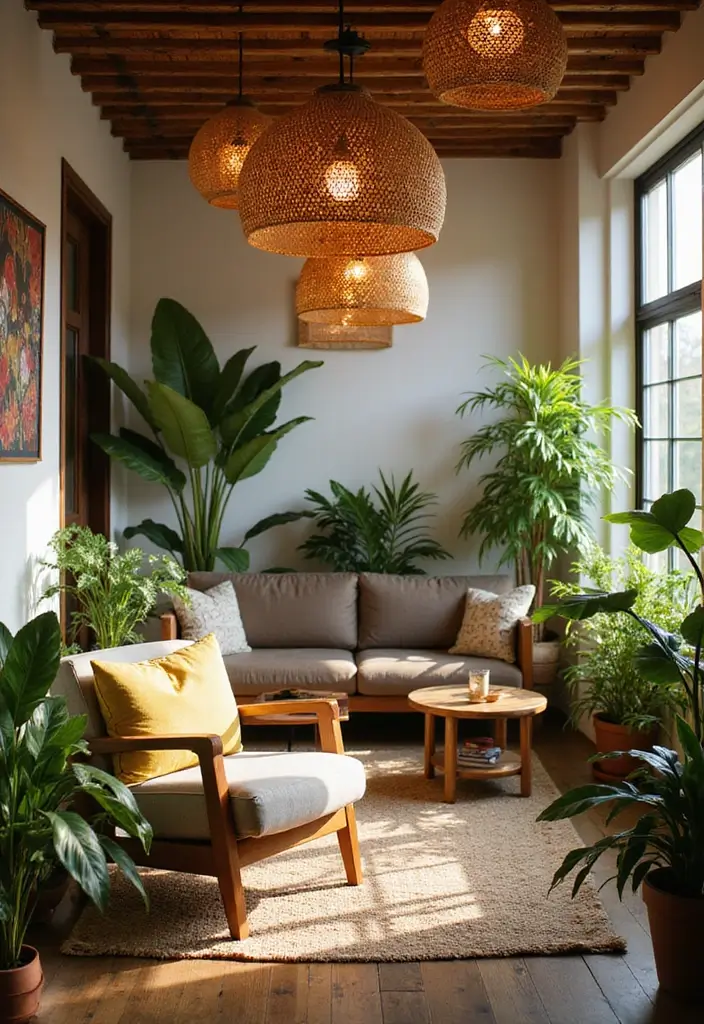 29 Living Room Ceiling Light Ideas That Glow Perfectly 2 29 Living Room Ceiling Light Ideas That Glow Perfectly - 2. Bamboo and Rattan Ceiling Lights