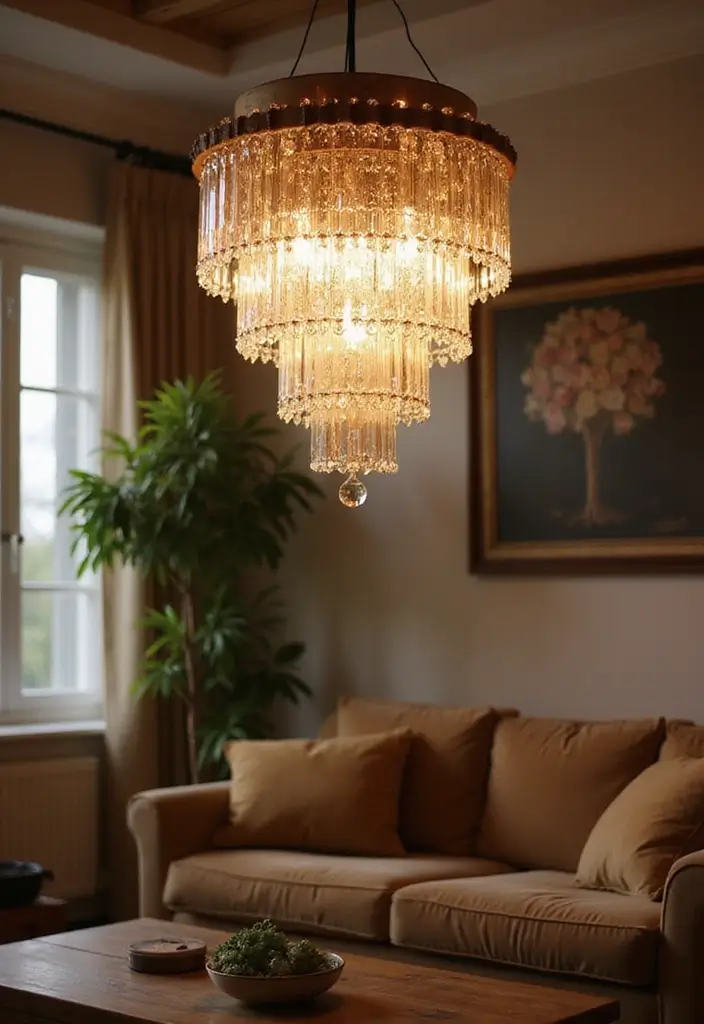 29 Living Room Ceiling Light Ideas That Glow Perfectly 21 29 Living Room Ceiling Light Ideas That Glow Perfectly - 21. Crystal and Wood Combinations