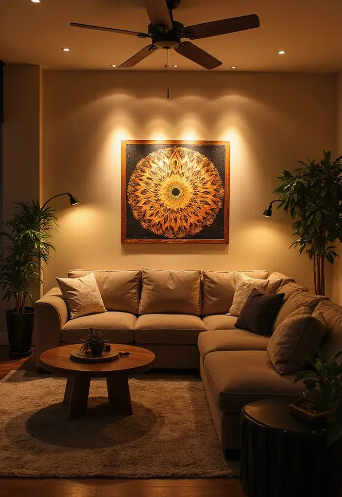 29 Living Room Ceiling Light Ideas That Glow Perfectly 26 29 Living Room Ceiling Light Ideas That Glow Perfectly - 26. Illuminated Wall Art