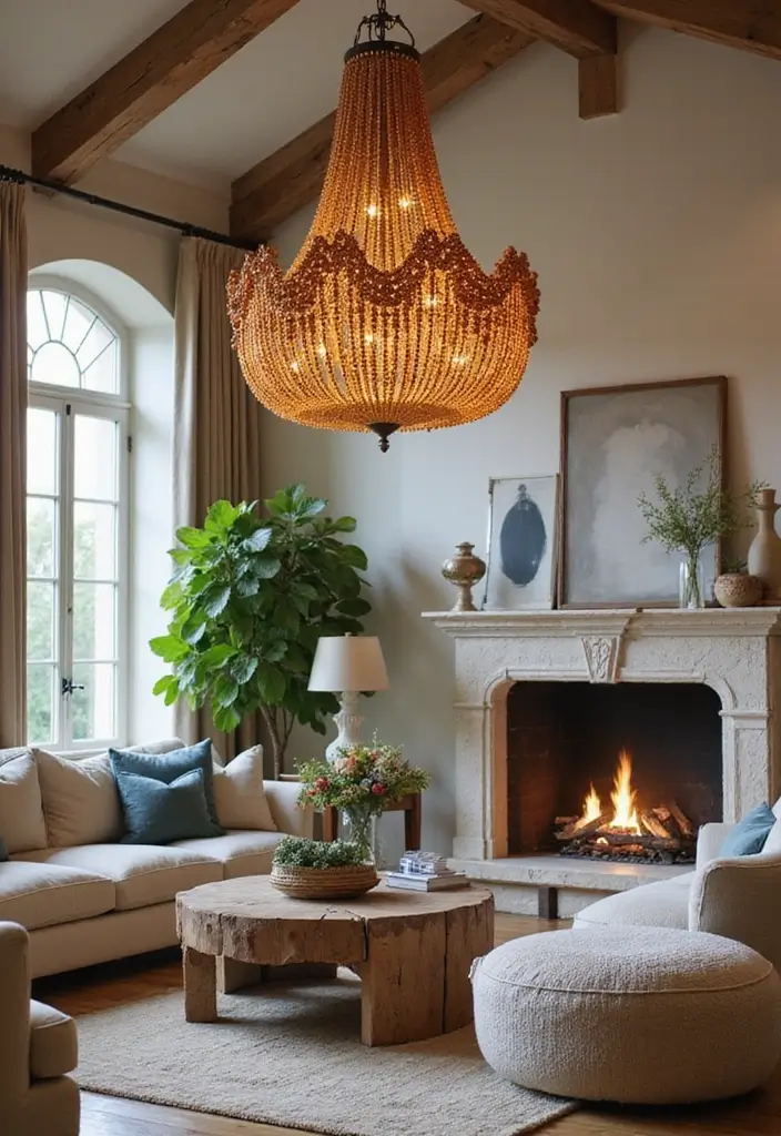 29 Living Room Ceiling Light Ideas That Glow Perfectly 6 29 Living Room Ceiling Light Ideas That Glow Perfectly - 6. Wood Bead Chandeliers