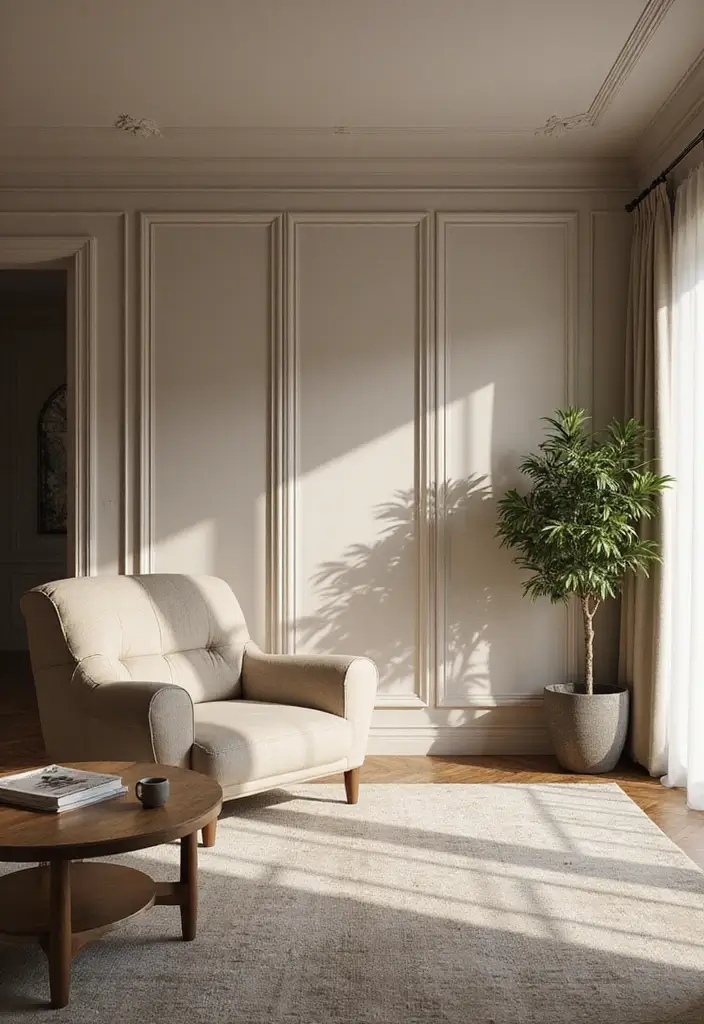 29 Molding Ceiling Ideas That Add Subtle Luxury - 12. Use of Wall Panels for Cohesive Design