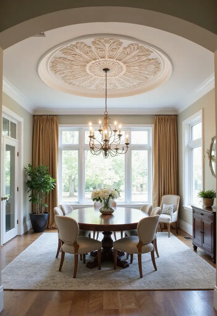 29 Molding Ceiling Ideas That Add Subtle Luxury - 14. Decorative Medallions as Focal Points