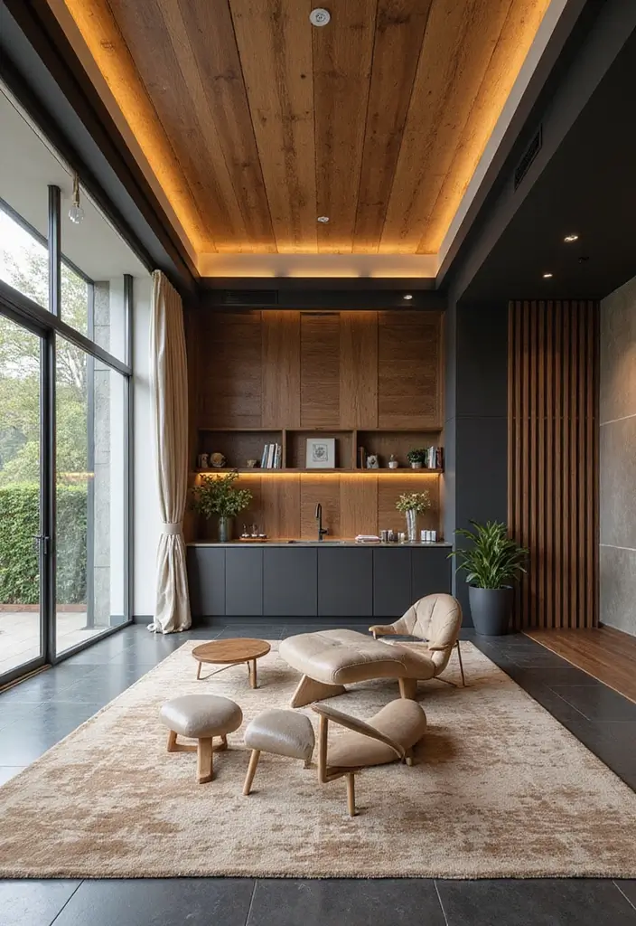 29 Molding Ceiling Ideas That Add Subtle Luxury - 19. A Blend of Materials for Unique Appeal
