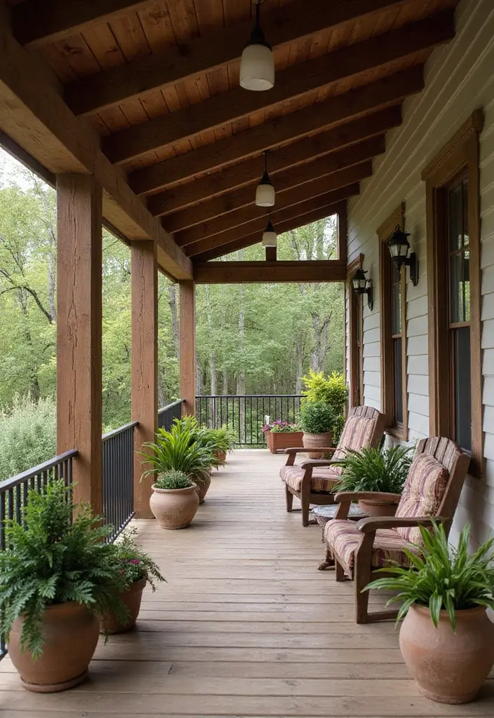 29 Porch Ceiling Inspirations That Make Outdoor Spaces Charming - 1. Exposed Beams for Rustic Elegance
