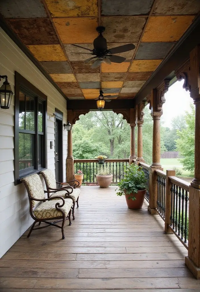 29 Porch Ceiling Inspirations That Make Outdoor Spaces Charming - 19. Mixed Material Ceilings for Eclectic Style