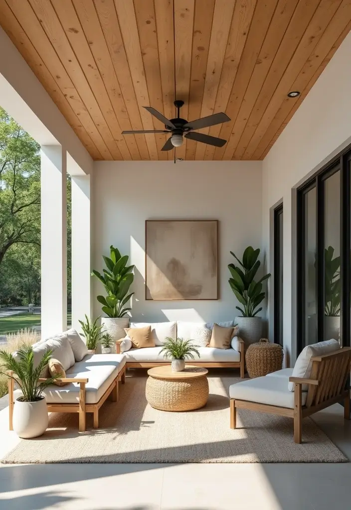 29 Porch Ceiling Inspirations That Make Outdoor Spaces Charming - 22. Plywood Ceilings for a Contemporary Look