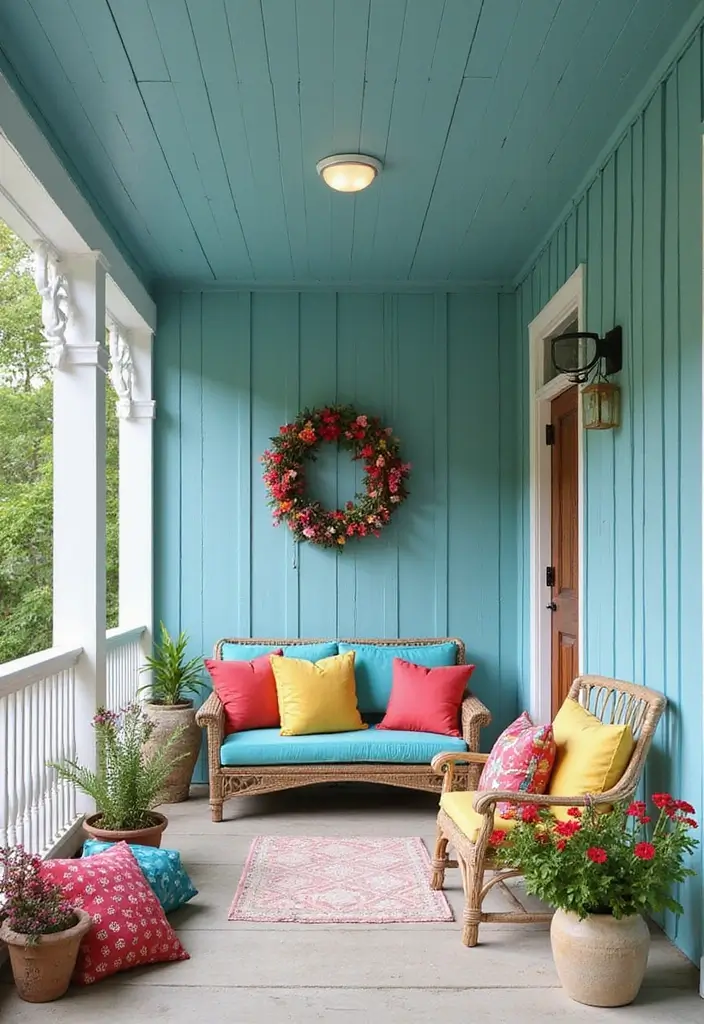 29 Porch Ceiling Inspirations That Make Outdoor Spaces Charming - 3. Painted Ceilings for a Splash of Color