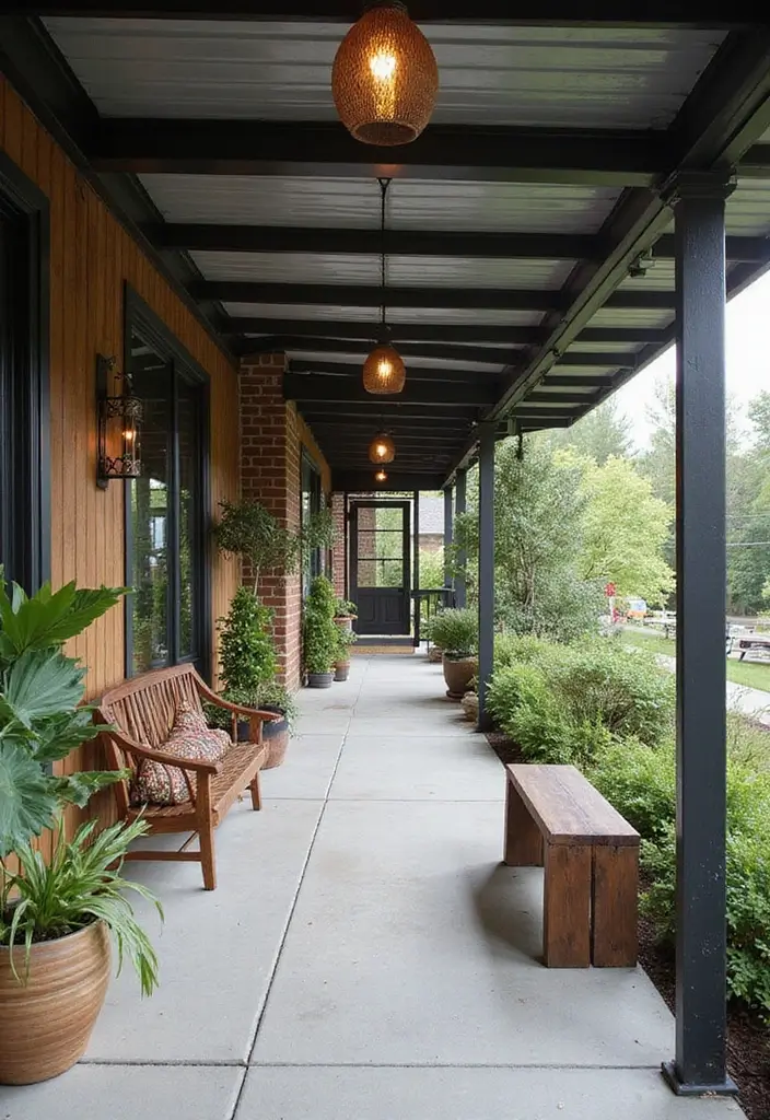 29 Porch Ceiling Inspirations That Make Outdoor Spaces Charming - 5. Metal Ceilings for Industrial Chic