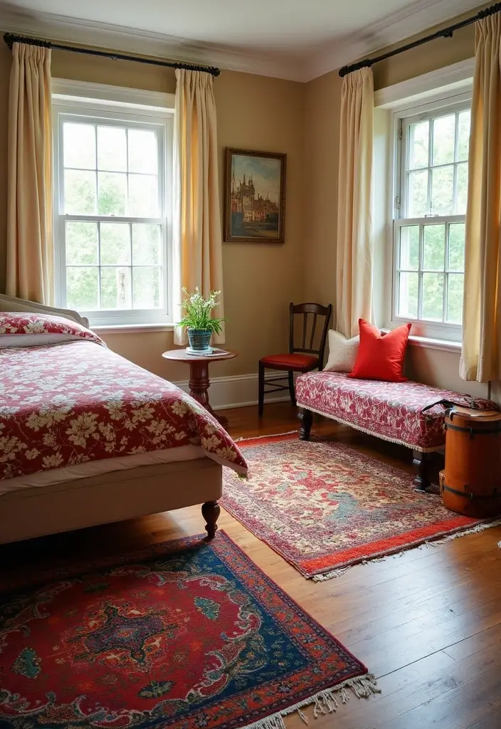 29 Slanted Ceiling Bedroom Ideas That Maximize Style and Space - 17. Colorful Rugs to Define Spaces
