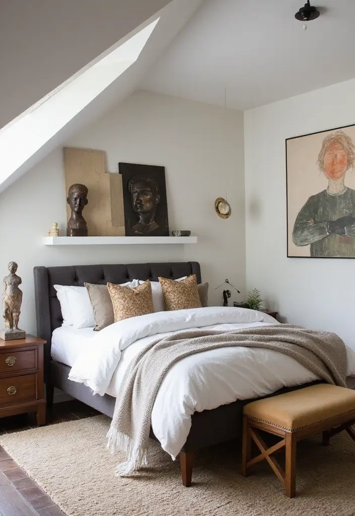 29 Slanted Ceiling Bedroom Ideas That Maximize Style and Space - 20. Artistic Statement Pieces