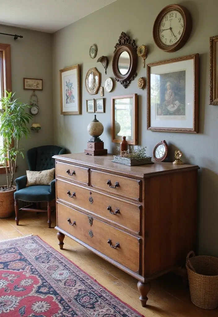 29 Slanted Ceiling Bedroom Ideas That Maximize Style and Space - 21. Vintage Finds for Unique Character