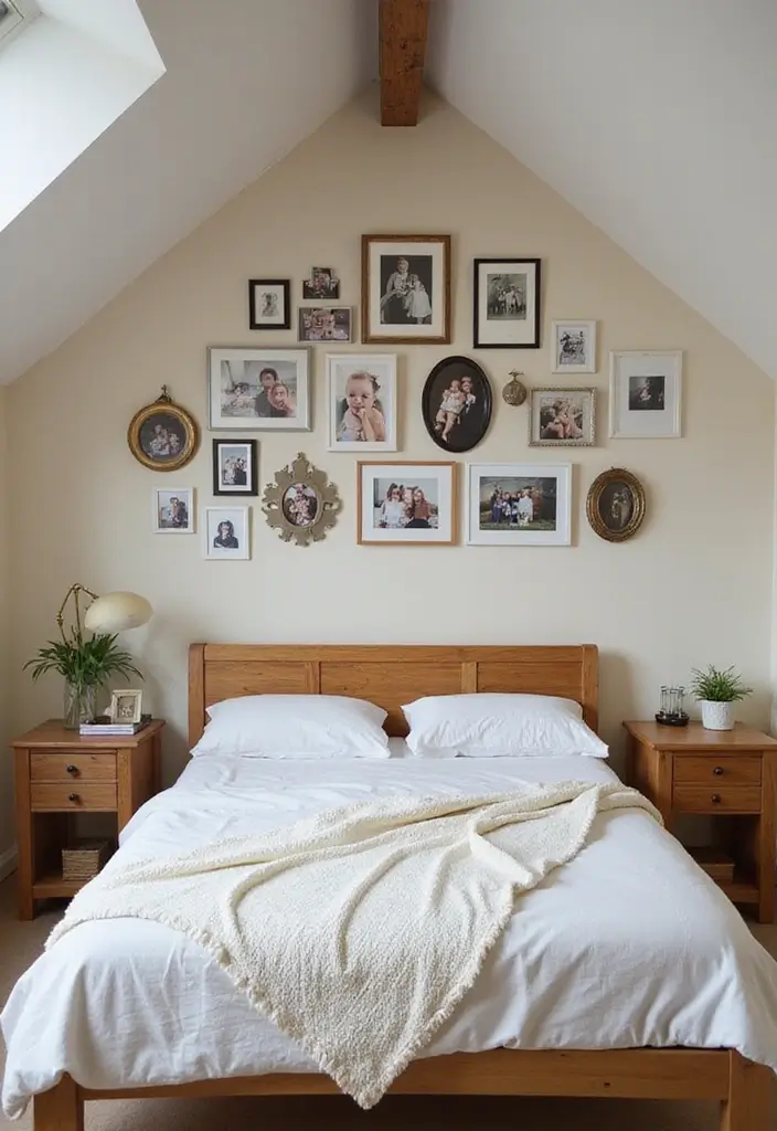 29 Slanted Ceiling Bedroom Ideas That Maximize Style and Space - 22. Personal Touches with Family Photos