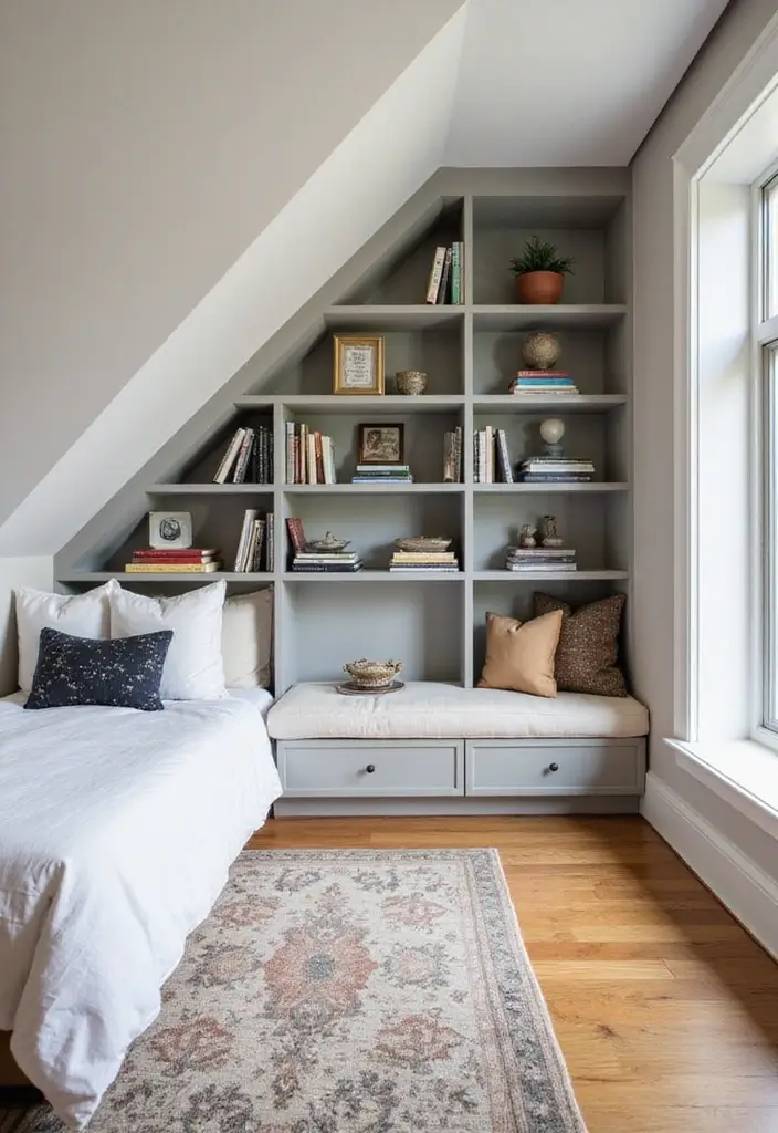 29 Slanted Ceiling Bedroom Ideas That Maximize Style and Space - 4. Built-in Storage Solutions