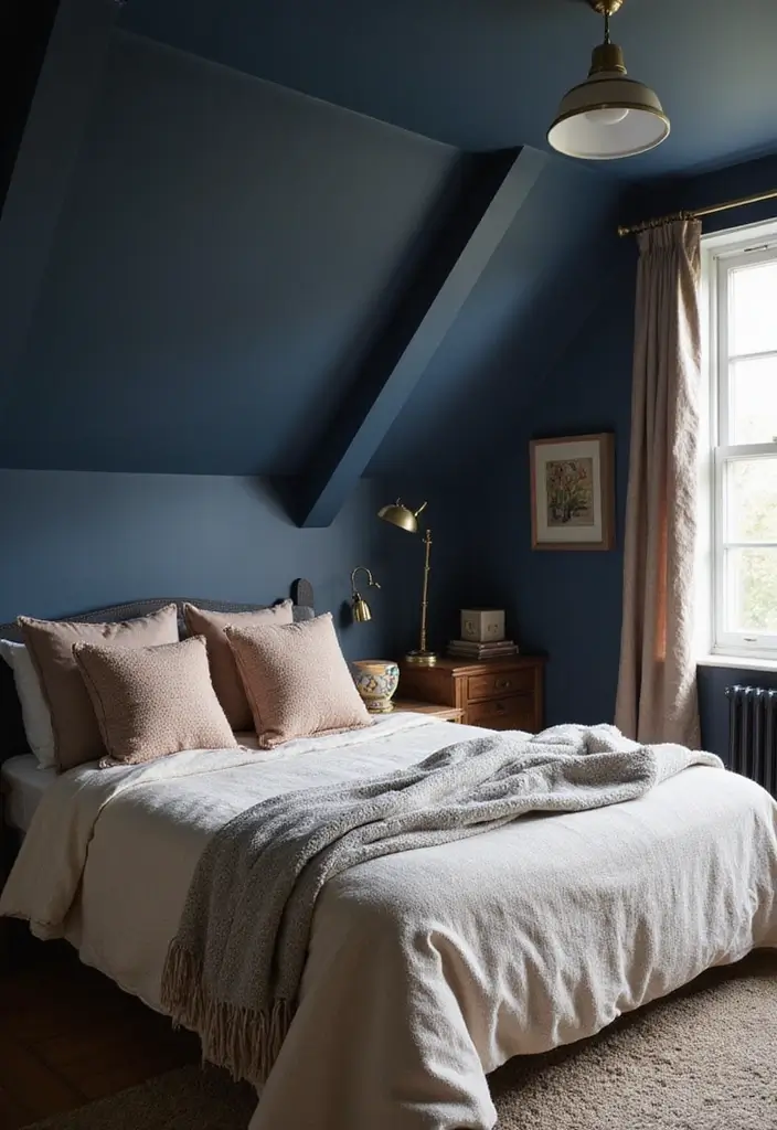 29 Slanted Ceiling Bedroom Ideas That Maximize Style and Space - 5. Bold Color Choices for a Cozy Atmosphere