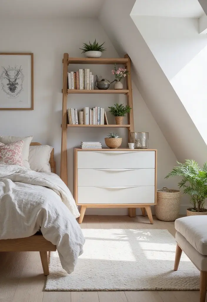 29 Slanted Ceiling Bedroom Ideas That Maximize Style and Space - 6. Utilizing Vertical Space with Tall Furniture